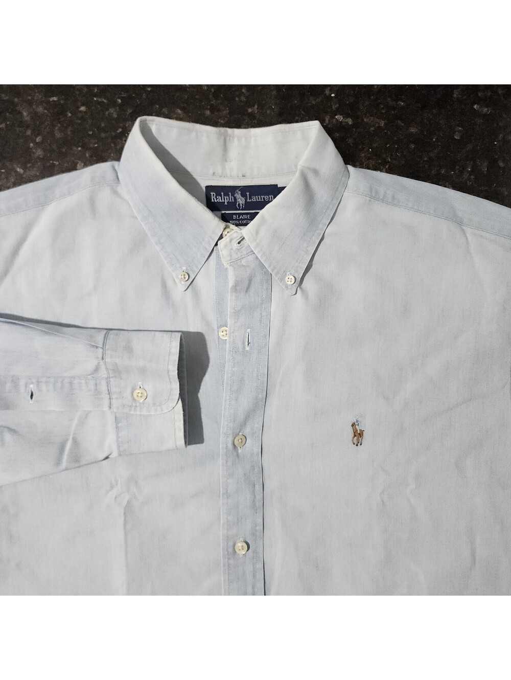 Vintage Polo Ralph Lauren Blaire Flesh Pony Button Down Oxford Denim Faded Large